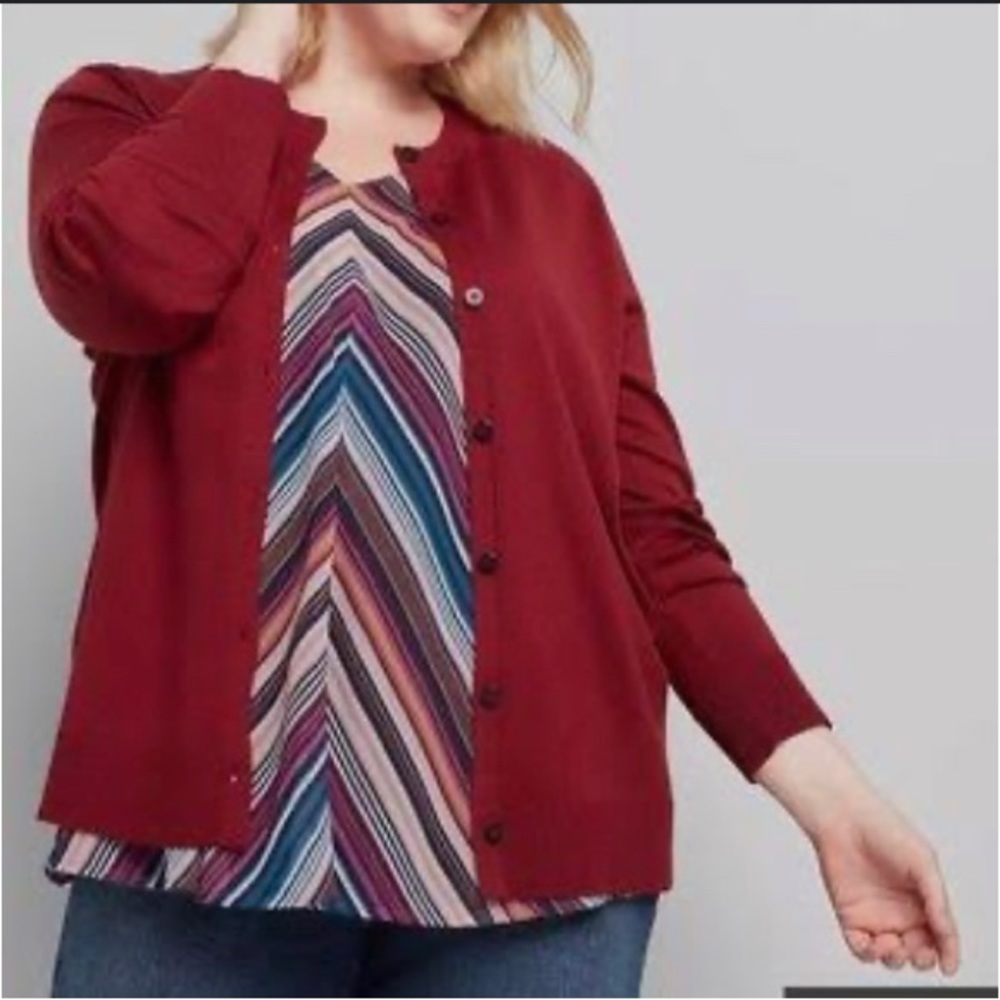 Lane Bryant Crew Neck Cardigan - Size 26/28 - Dark Burgundy